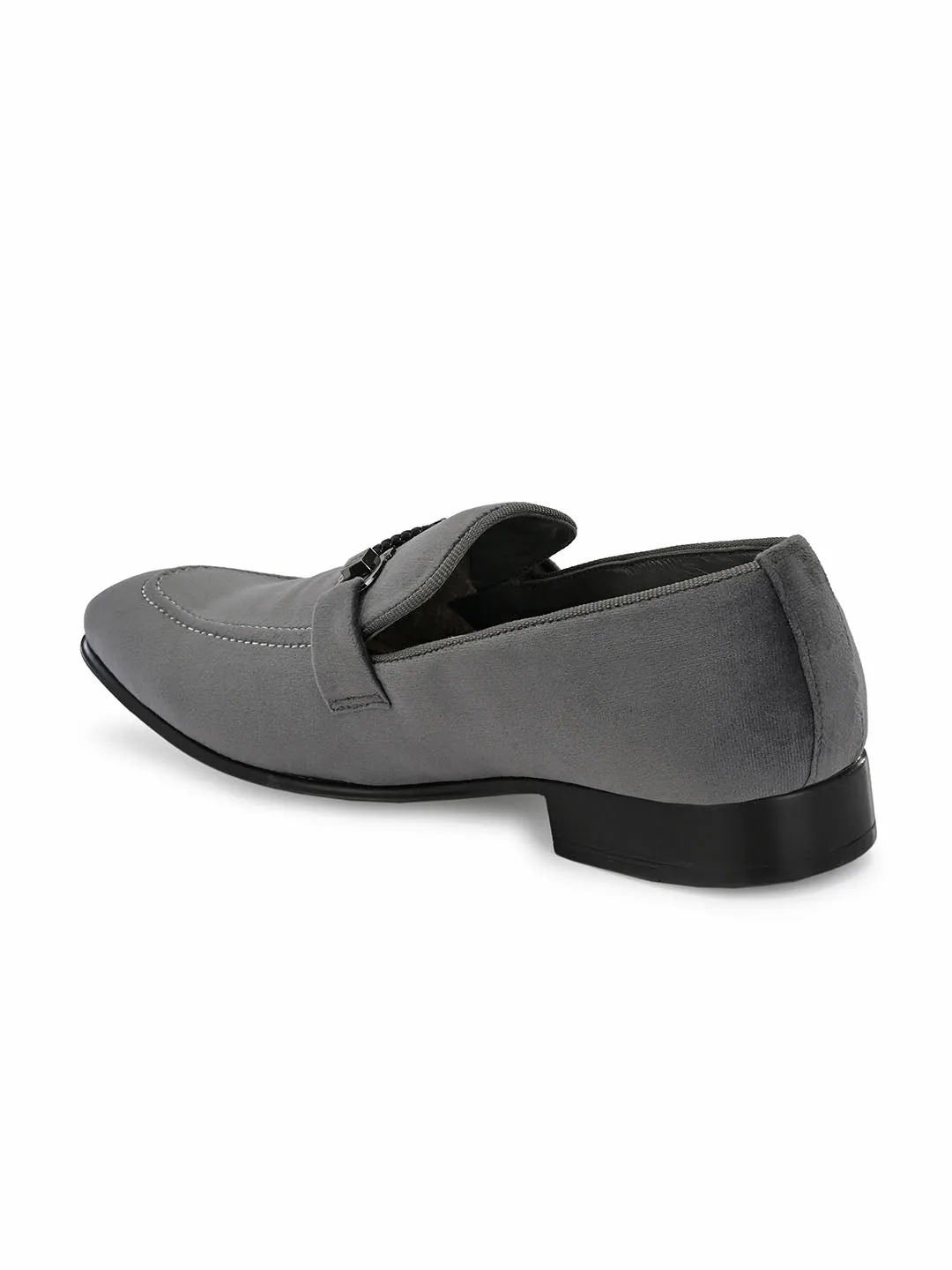 HITZ2111 Men's Grey Leather Party Wear Slip-On Shoes