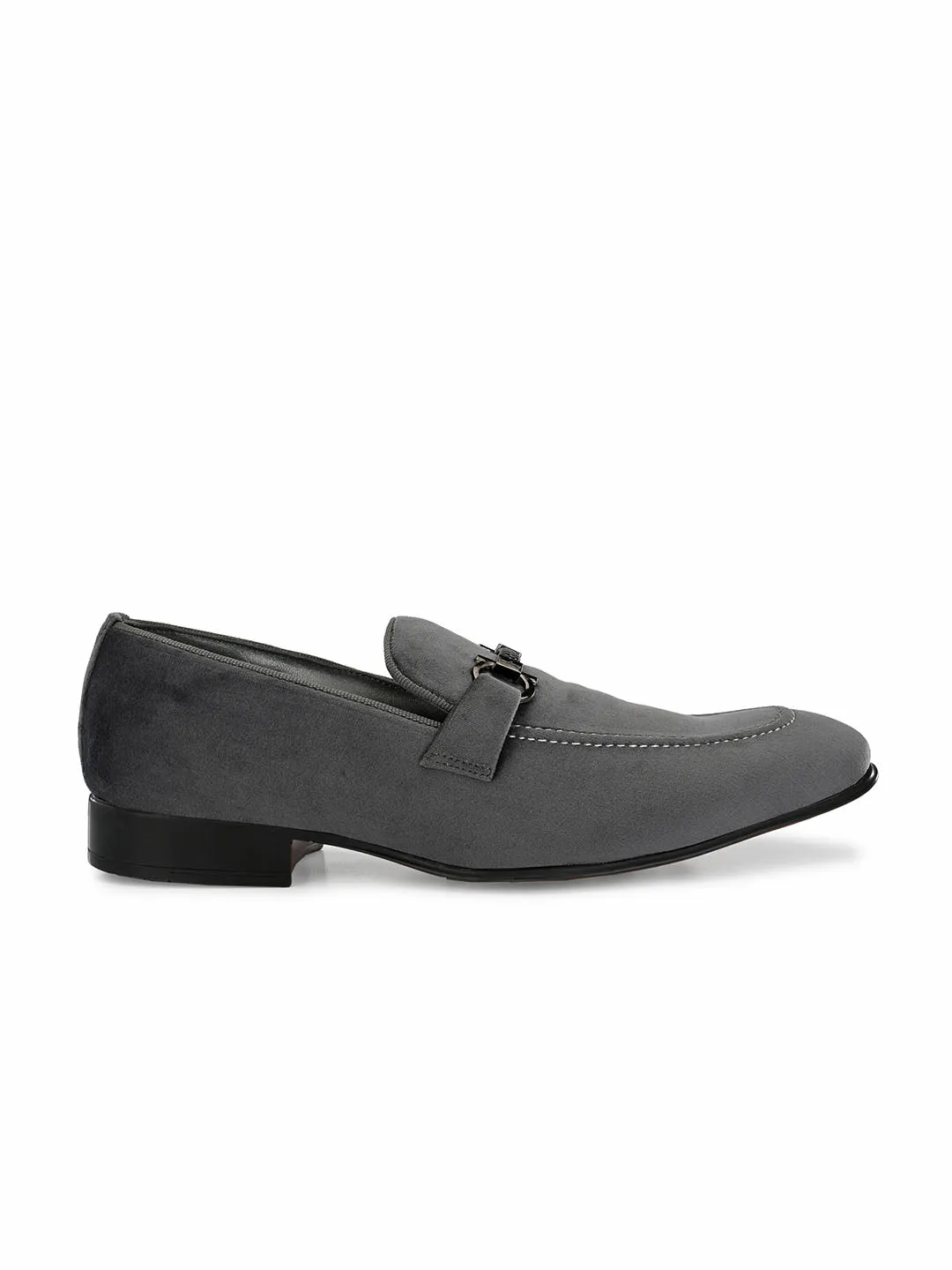 HITZ2111 Men's Grey Leather Party Wear Slip-On Shoes