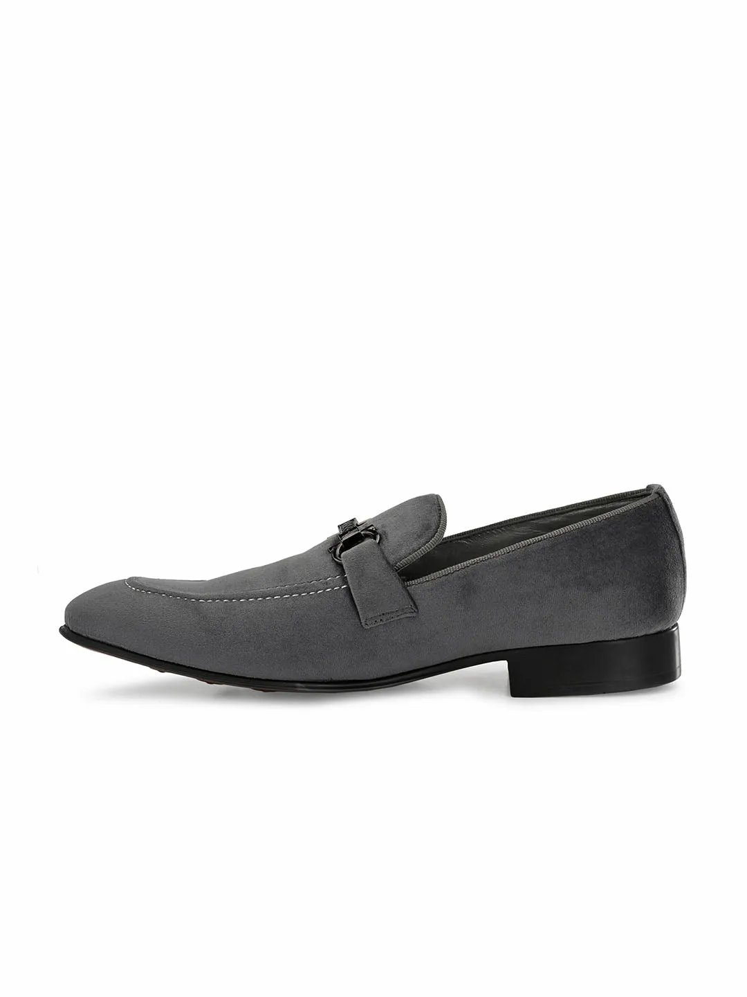 HITZ2111 Men's Grey Leather Party Wear Slip-On Shoes