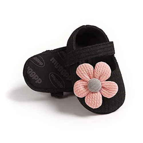 Infant Baby Girl Shoes, Flowers Baby Mary Jane Flats Princess Dress Shoes Soft Sole Baby Crib Shoes, 1932 Black, 0-6 Months Infant