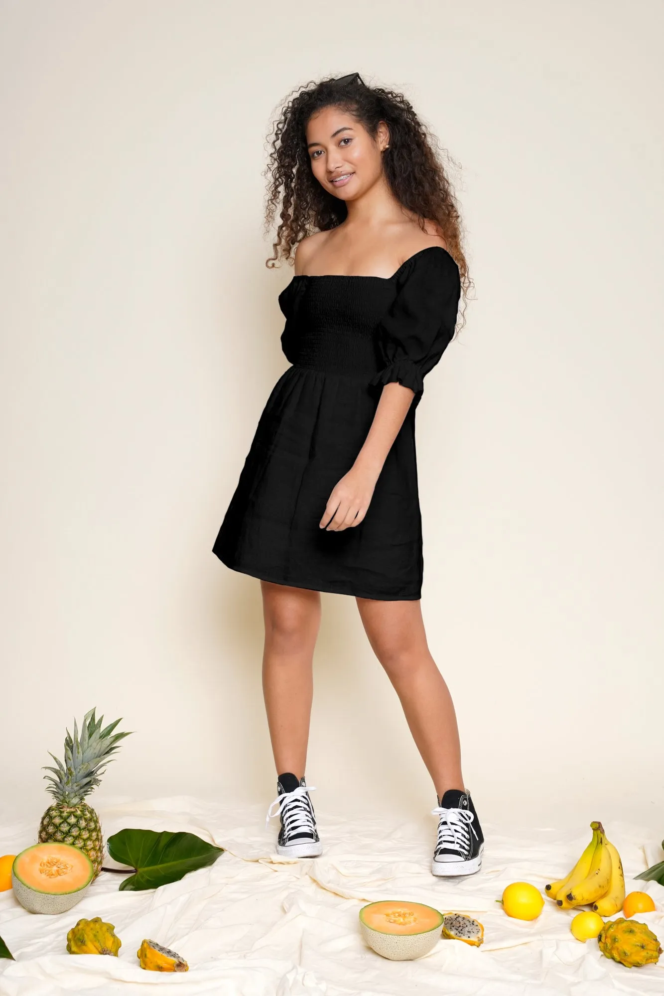 Joni Dress in Black Linen