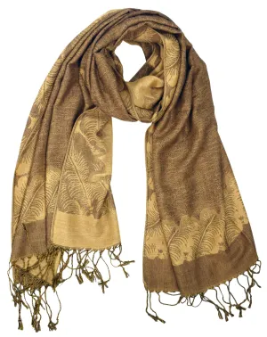 Khaki/Gold Peach Couture Women's Ravishing Reversible Jacquard Paisley Shawl Wrap Pashmina