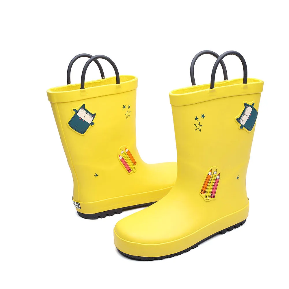 Kids Waterproof Easy-on Rain Boots Rubber Cartoon Print Rain Shoes