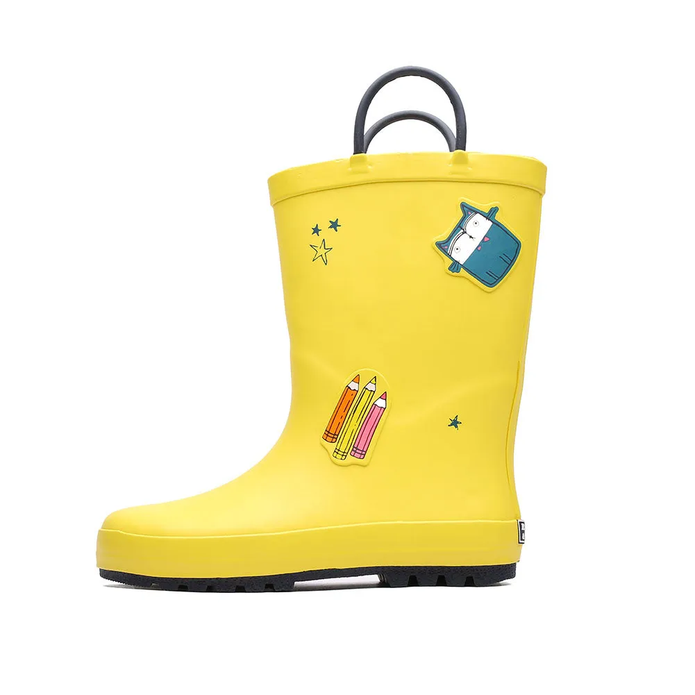 Kids Waterproof Easy-on Rain Boots Rubber Cartoon Print Rain Shoes