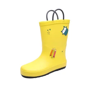 Kids Waterproof Easy-on Rain Boots Rubber Cartoon Print Rain Shoes