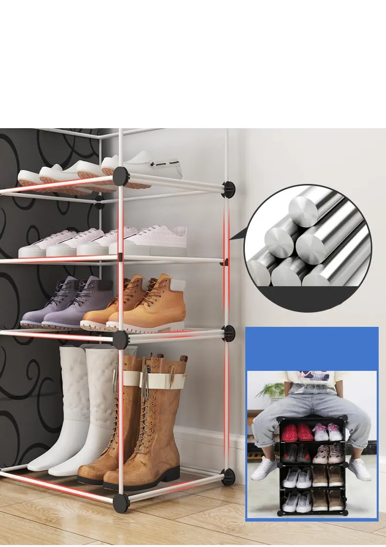 Kuber Industries Pack of 5 Shoes Cabinet |2 Column 3-Tier Foldable Shoe Rack Organizer for Closet | Plastic Shoe Shelf Collapsible Shoes Storage Box |Shoe Cabinet with Lids | JL2C3TBK | Black