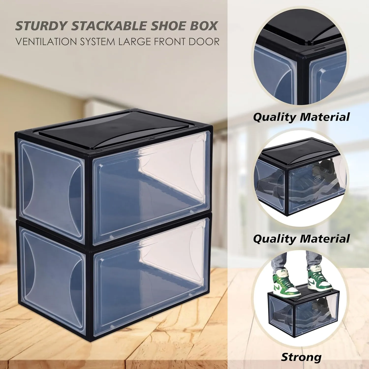 Kuber Industries Shoe Box for Storage|Multi-Purpose Plastic Shoe Rack|Installation Free Shoe Organizer|Pack of 4| Black