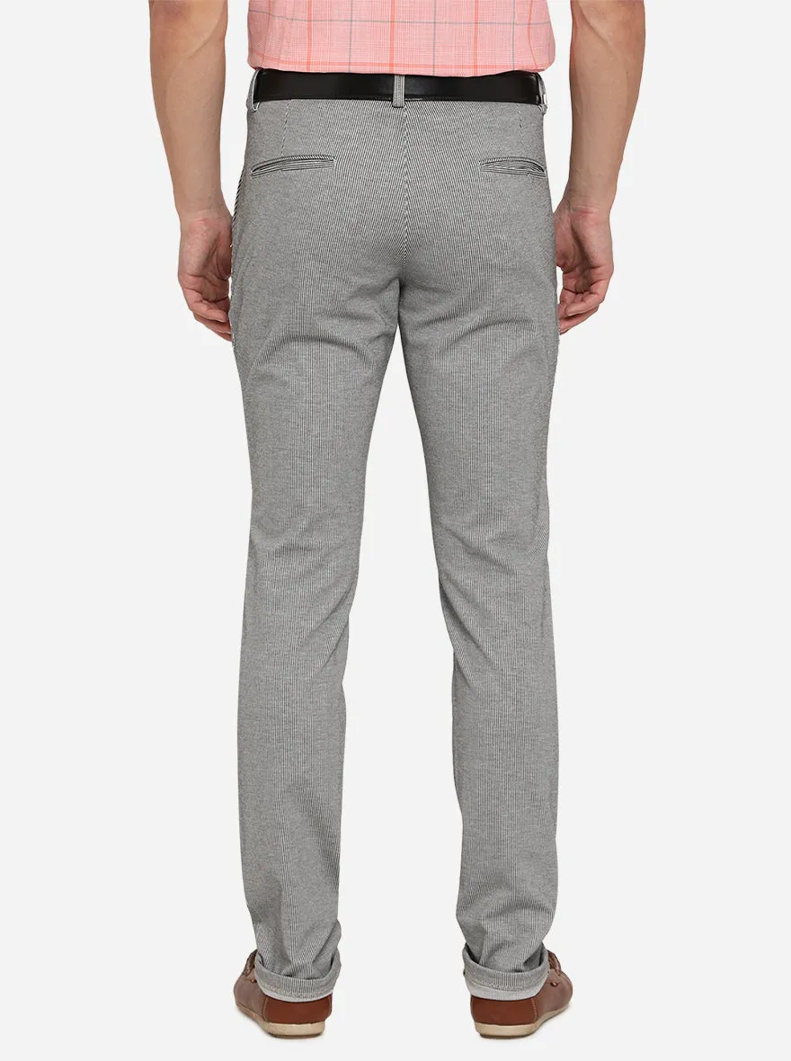 Light Grey Striped Venice Fit Casual Trouser | JadeBlue