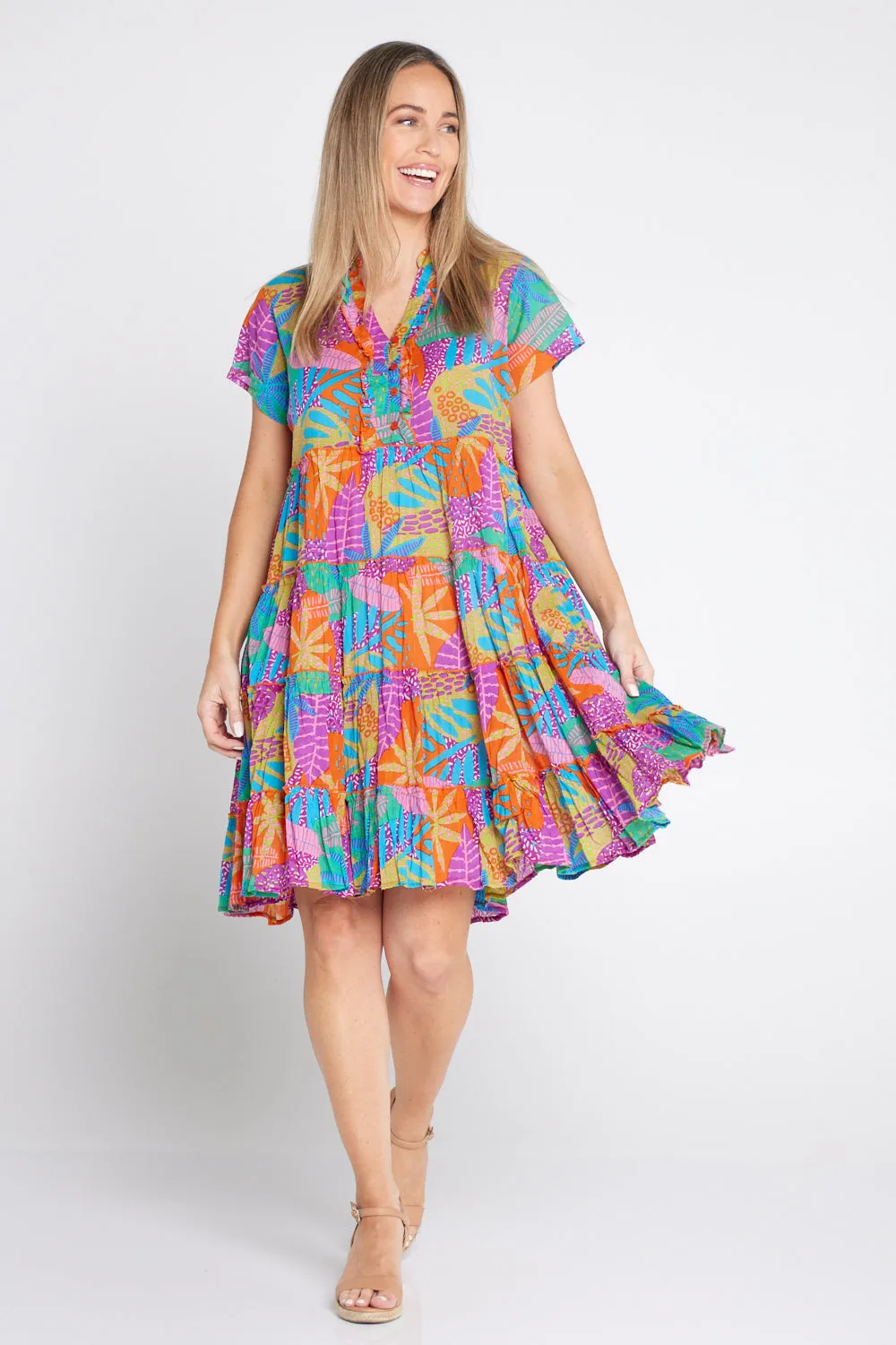 Marta Frill Neck Dress - Verdura Tropical