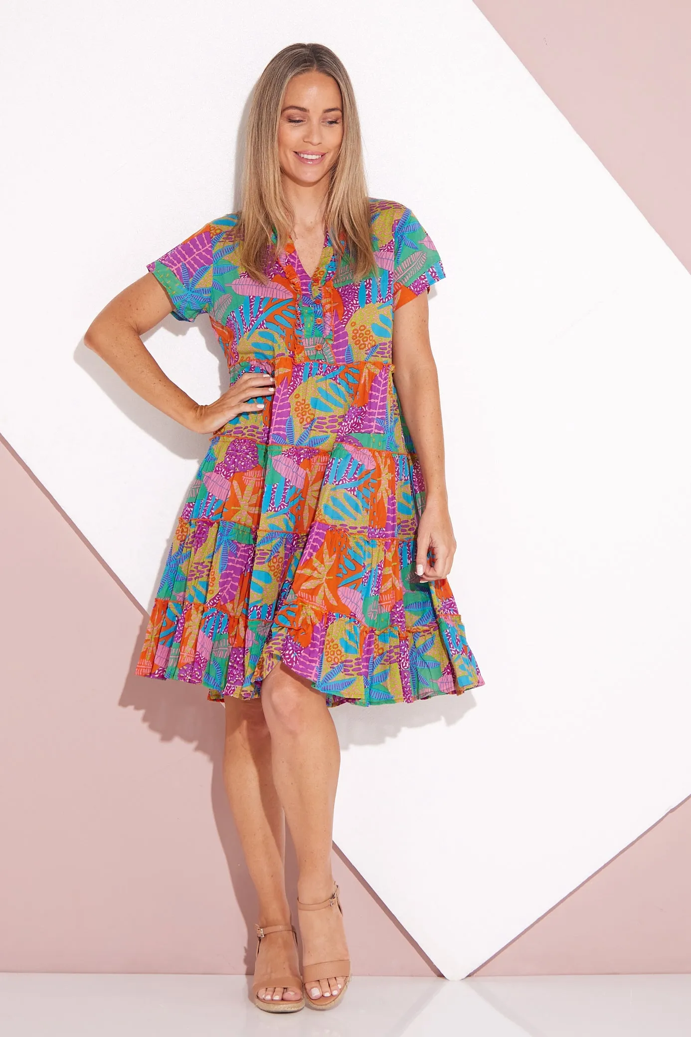 Marta Frill Neck Dress - Verdura Tropical