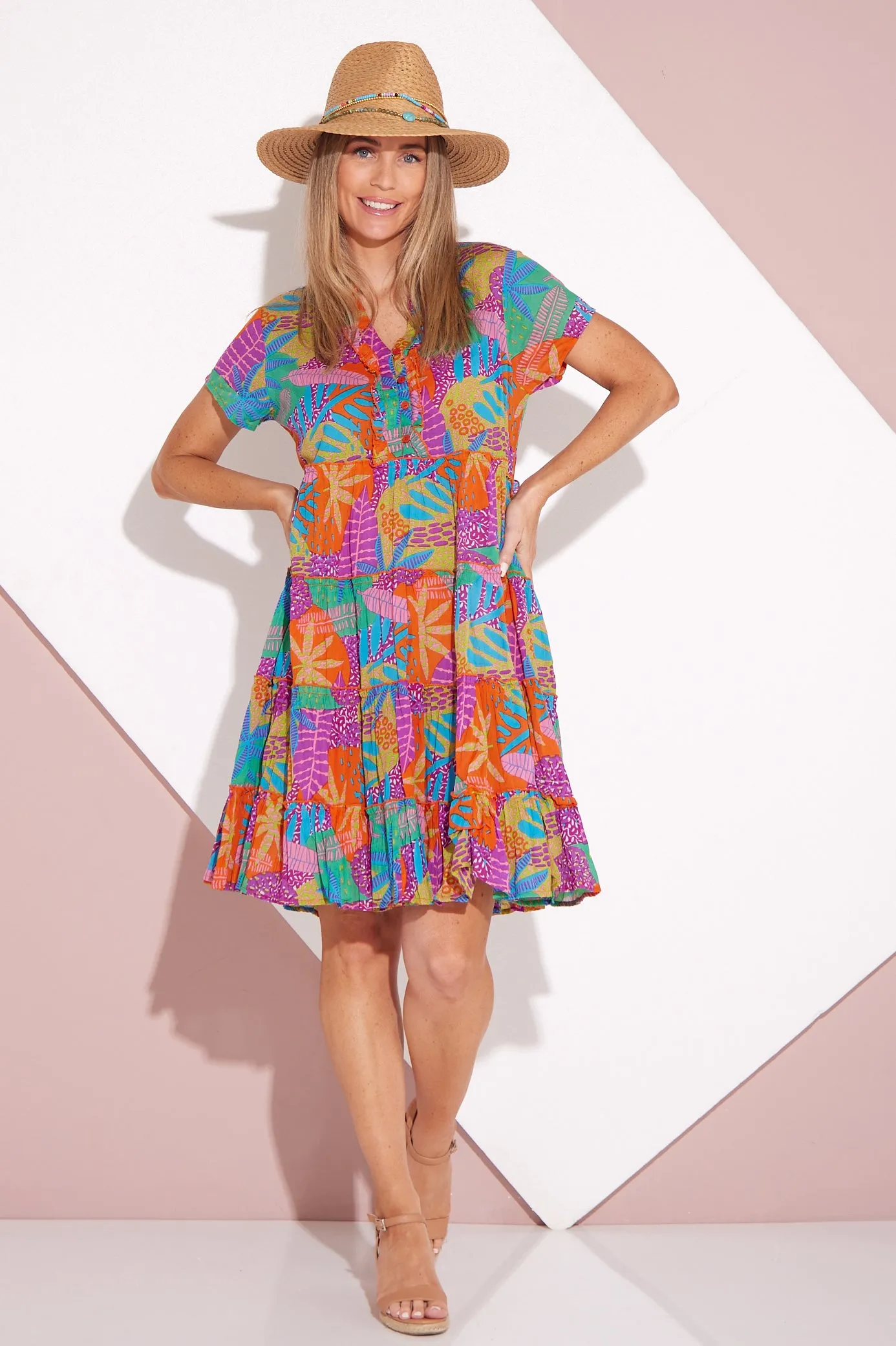 Marta Frill Neck Dress - Verdura Tropical