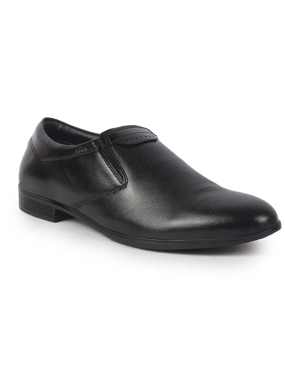 Men Black Genuine Leather Broad Feet Formal Slip On Shoe|Work Wear|Comfort for Office|Anti Skid Sole