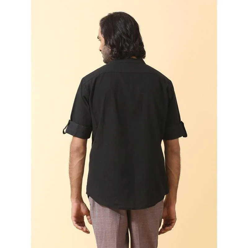 Men's Black  Cotton Men Shirt