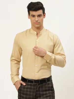 Mens Cotton Linen Beige Chinese Collar Shirt - Sojanya