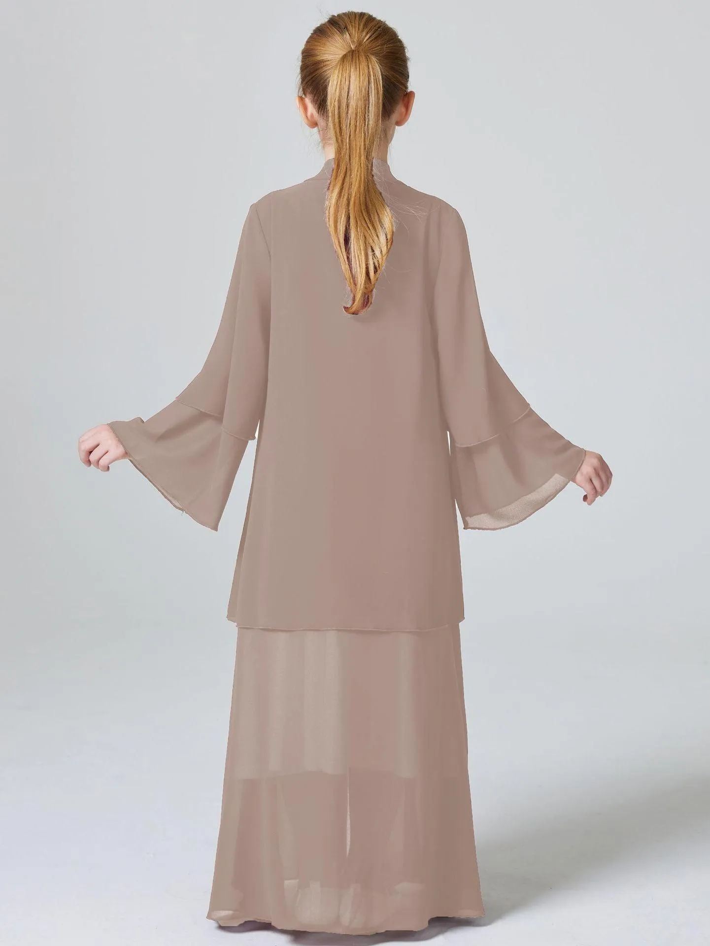 MKG007 Two Layers Chiffon Girls Open Abaya