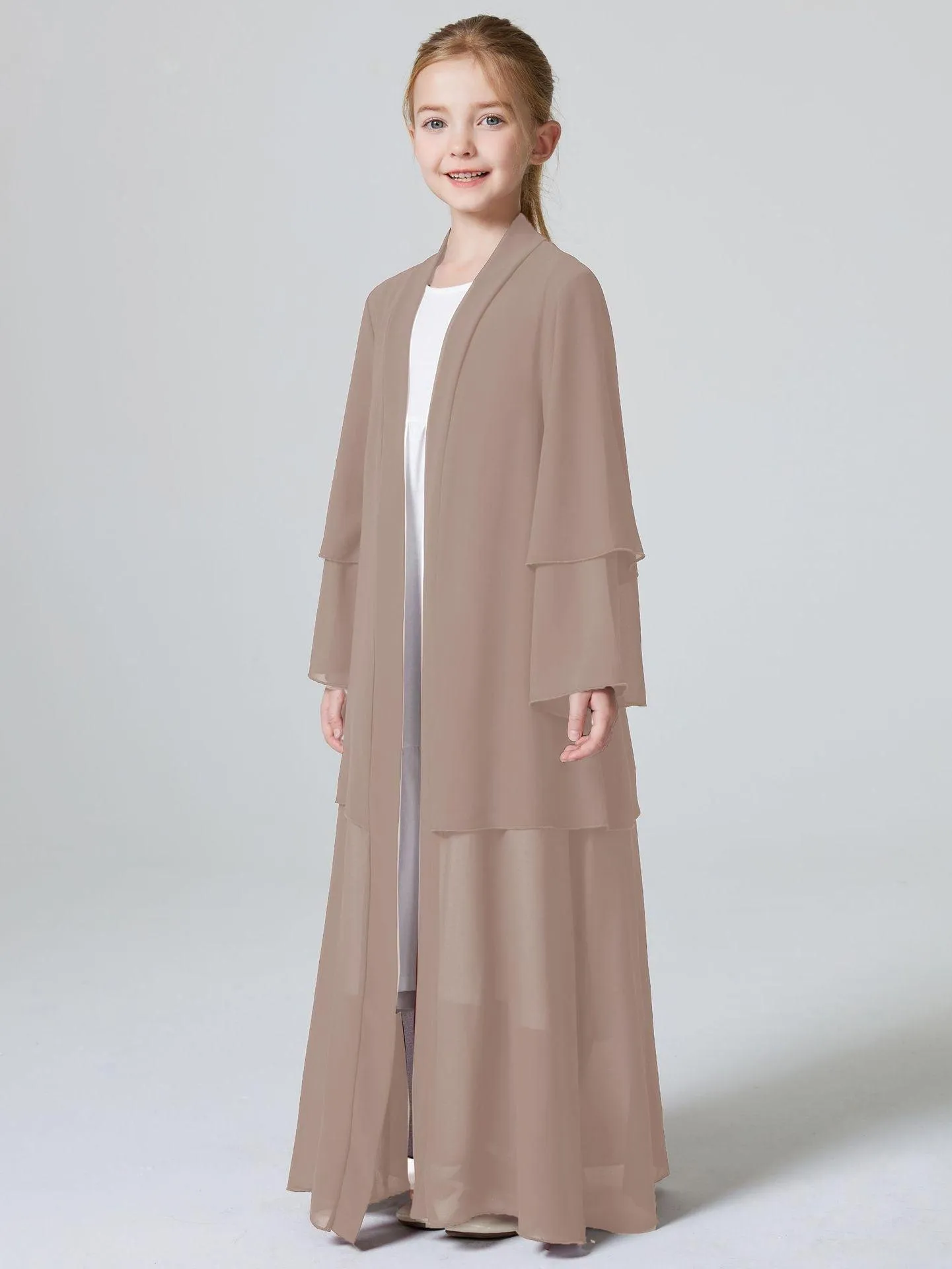 MKG007 Two Layers Chiffon Girls Open Abaya