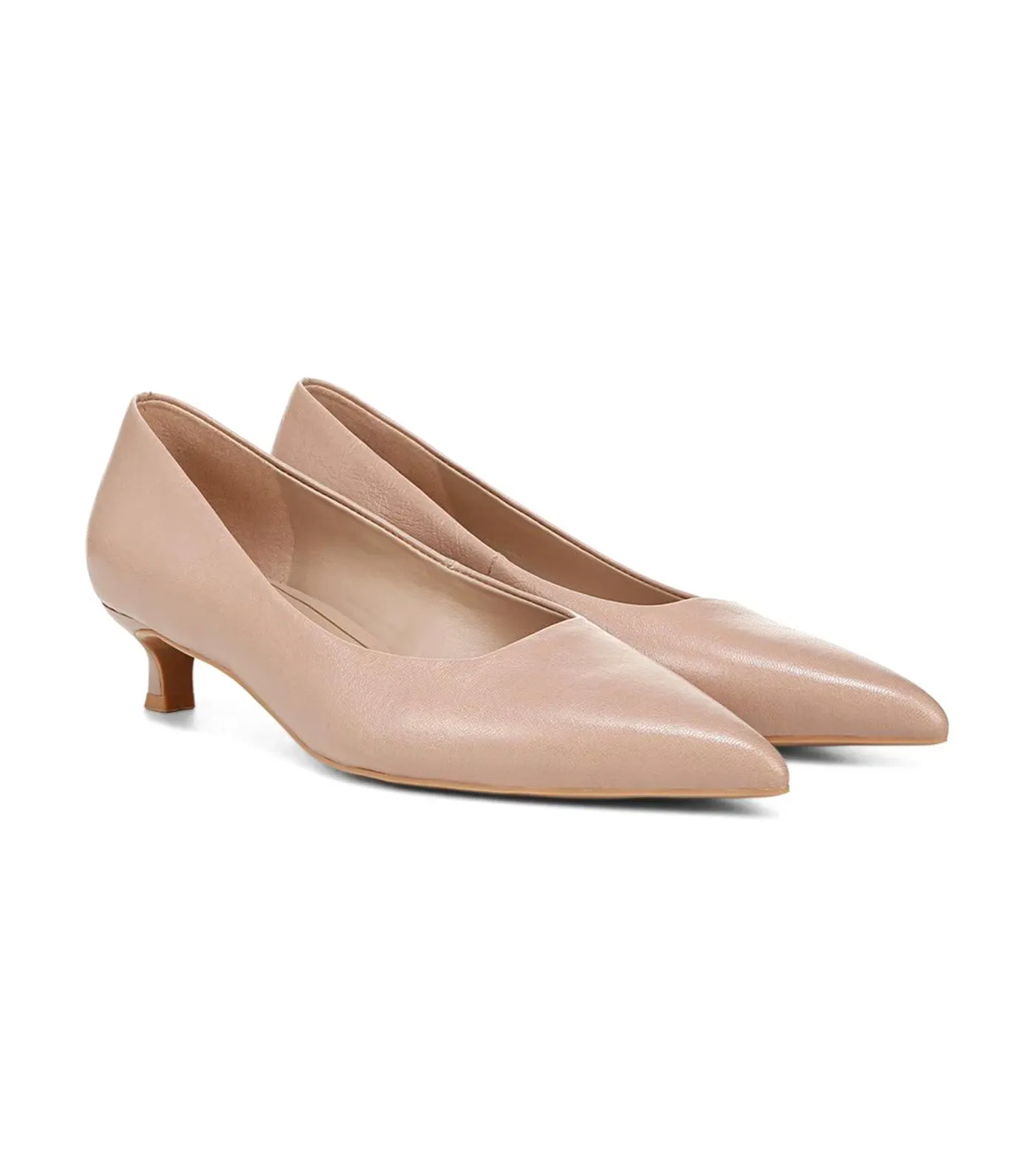 Natalia Kitten Pump Warm Taupe Tan Leather