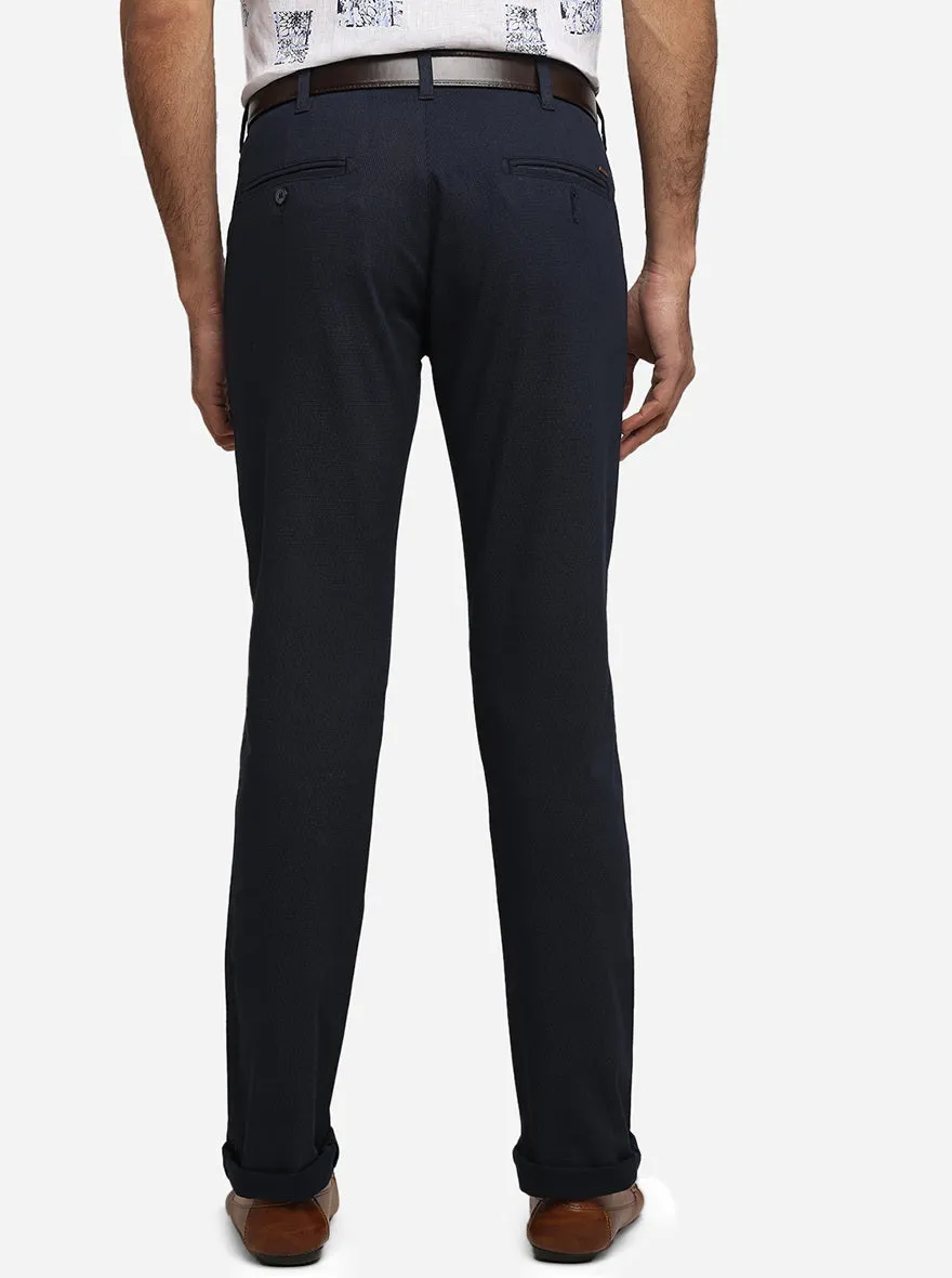 Navy Blue Printed Super Slim Fit Casual Trouser | Greenfibre