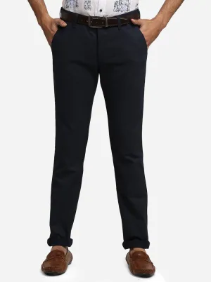 Navy Blue Printed Super Slim Fit Casual Trouser | Greenfibre