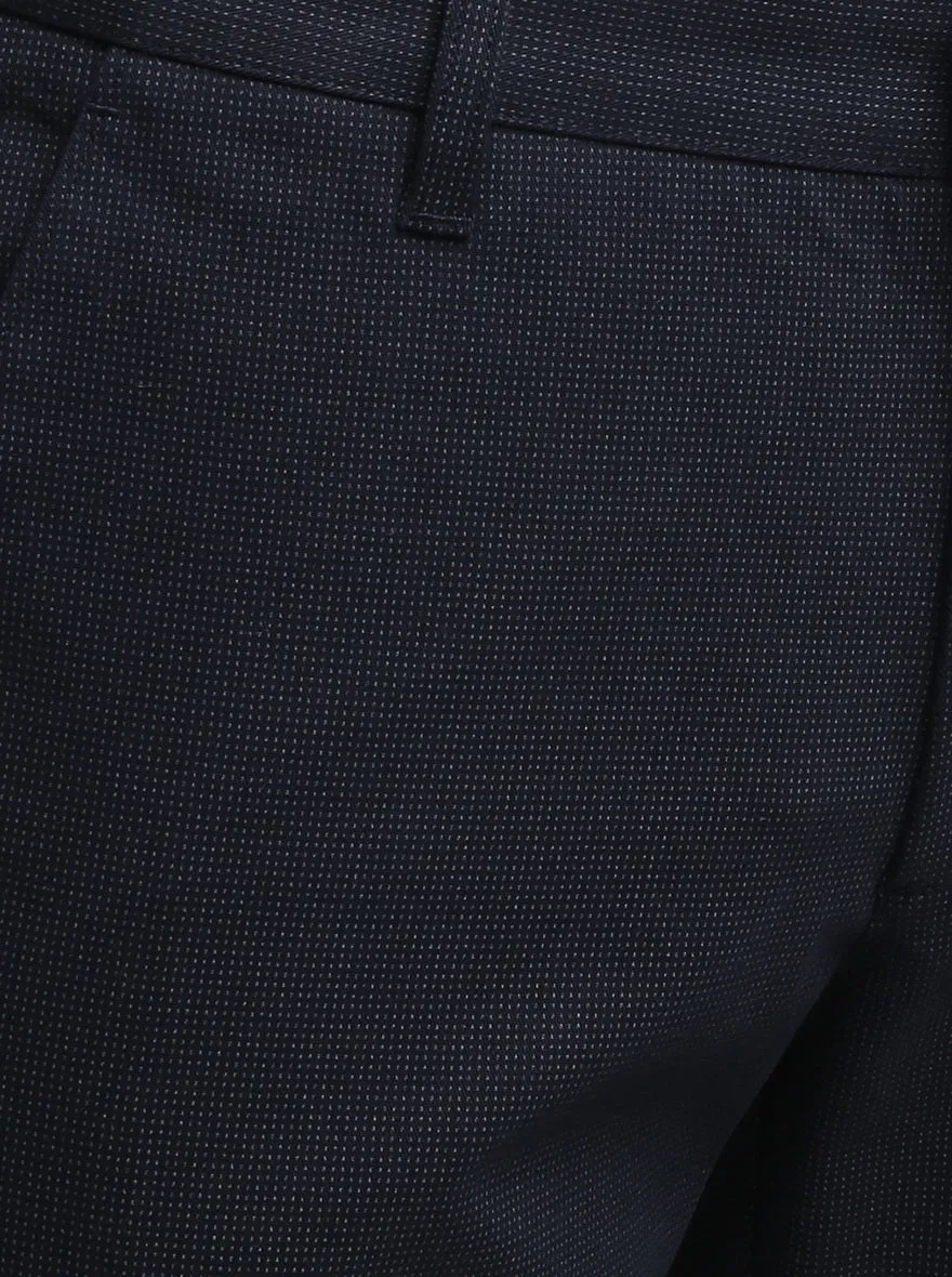 Navy Blue Printed Super Slim Fit Casual Trouser | Greenfibre