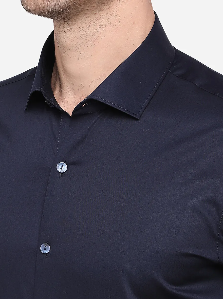 Navy Blue Solid Slim Fit Party Wear Shirt | Wyre