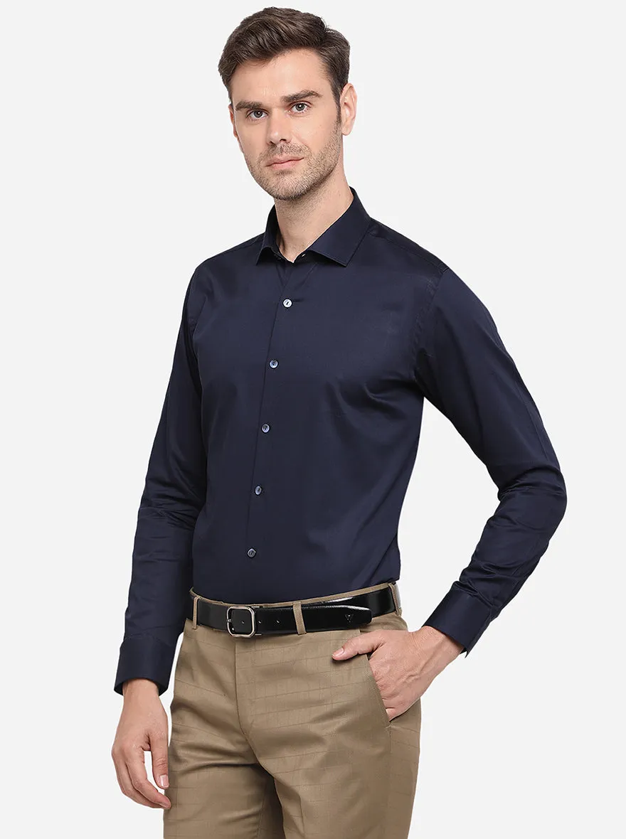 Navy Blue Solid Slim Fit Party Wear Shirt | Wyre