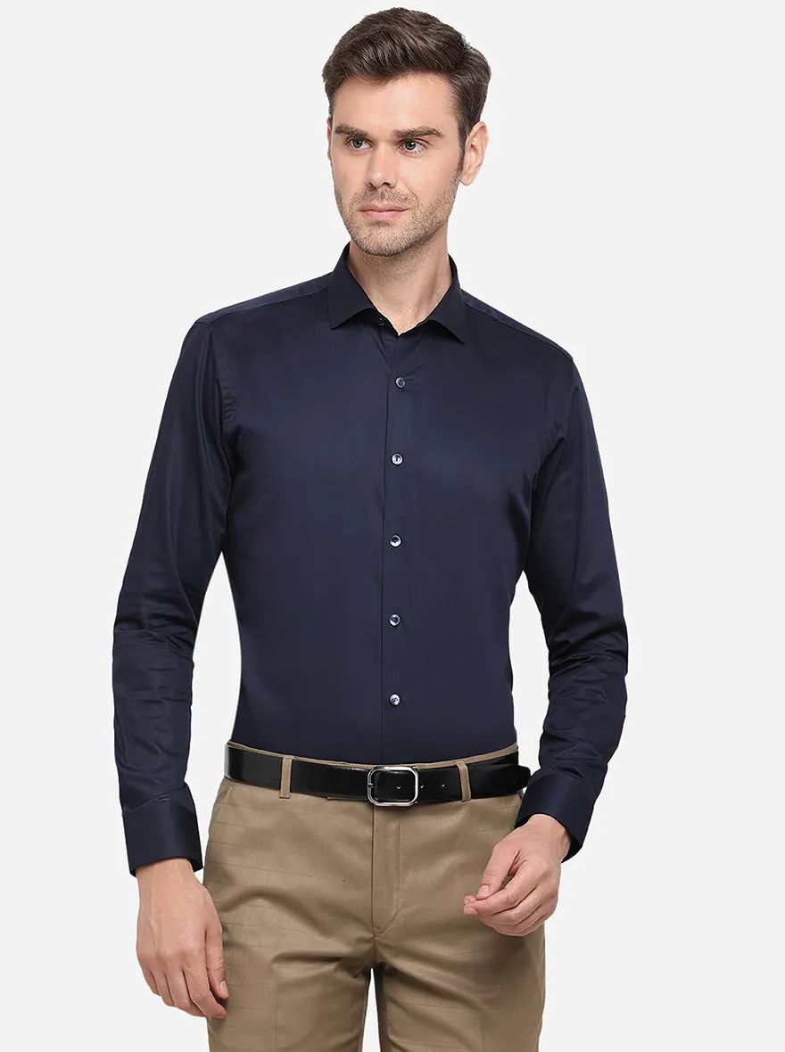 Navy Blue Solid Slim Fit Party Wear Shirt | Wyre