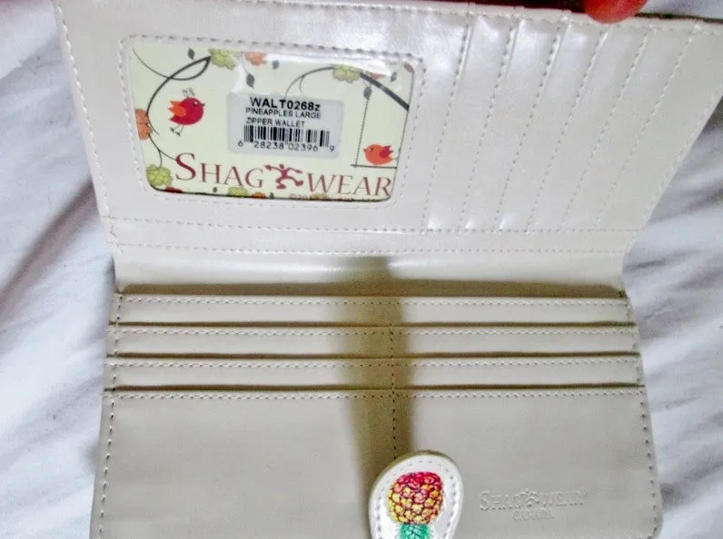 NEW SHAGWEAR SHAG WEAR PINEAPPLES Large Wallet Organizer Zip CREAM CREME