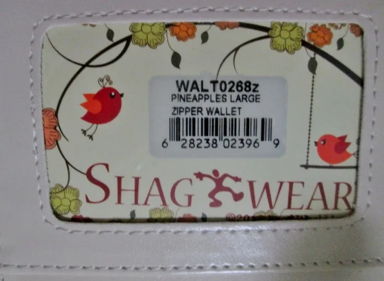 NEW SHAGWEAR SHAG WEAR PINEAPPLES Large Wallet Organizer Zip CREAM CREME