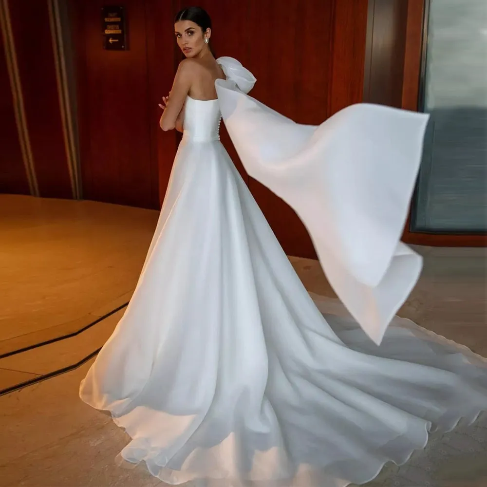 One Shoulder A Line Organza Wedding Dress WD3007