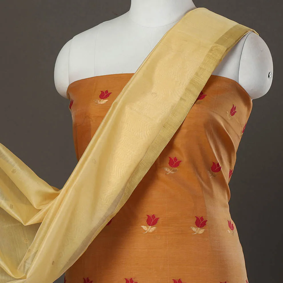 Orange - 2pc Zari Buti Handloom Chanderi Silk Dress Material 25