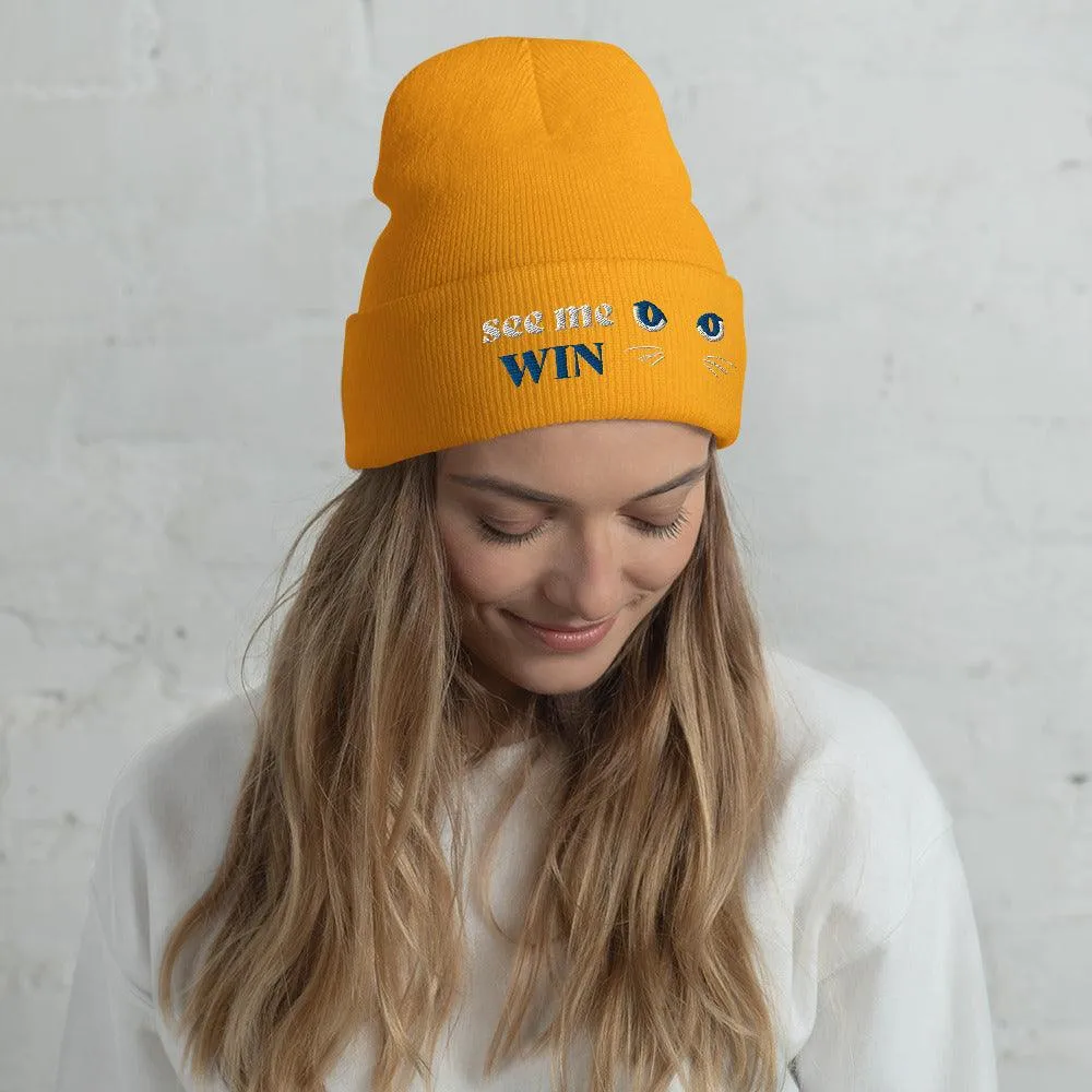 Orange Cuffed Beanie See Me Win Embroidery