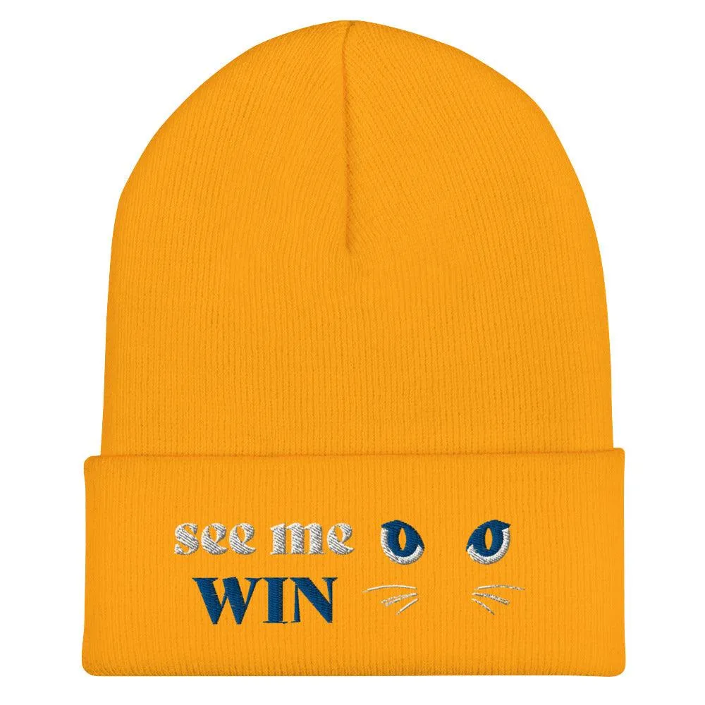 Orange Cuffed Beanie See Me Win Embroidery