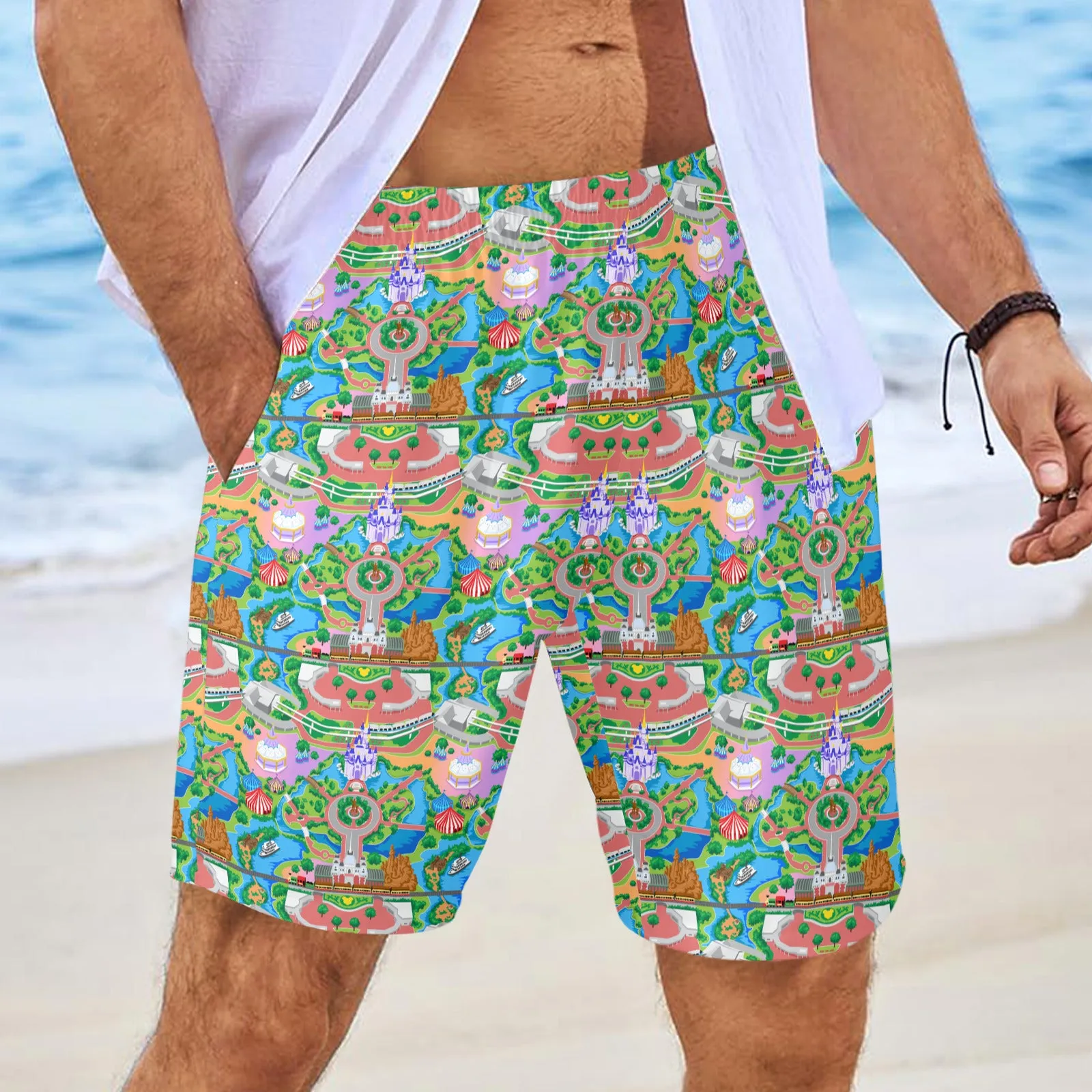 Park Map Men's Swim Trunks Swimsuit