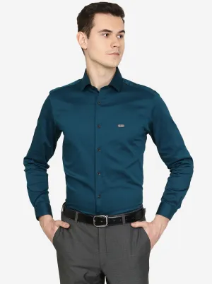 Peacock Blue Solid Slim Fit Party Wear Shirt | Greenfibre