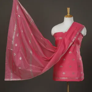 Pink - 2pc Zari Buti Handloom Chanderi Silk Dress Material 19