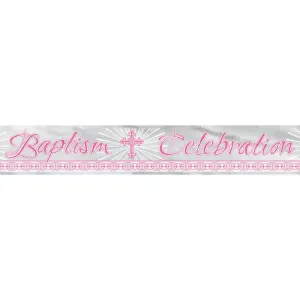 Pink Radiant Cross Baptism Foil Banner - 12ft.