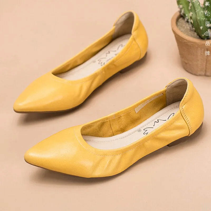 Pointed Toe Genuine Leather Casual Ballerina Shoes for Everyday