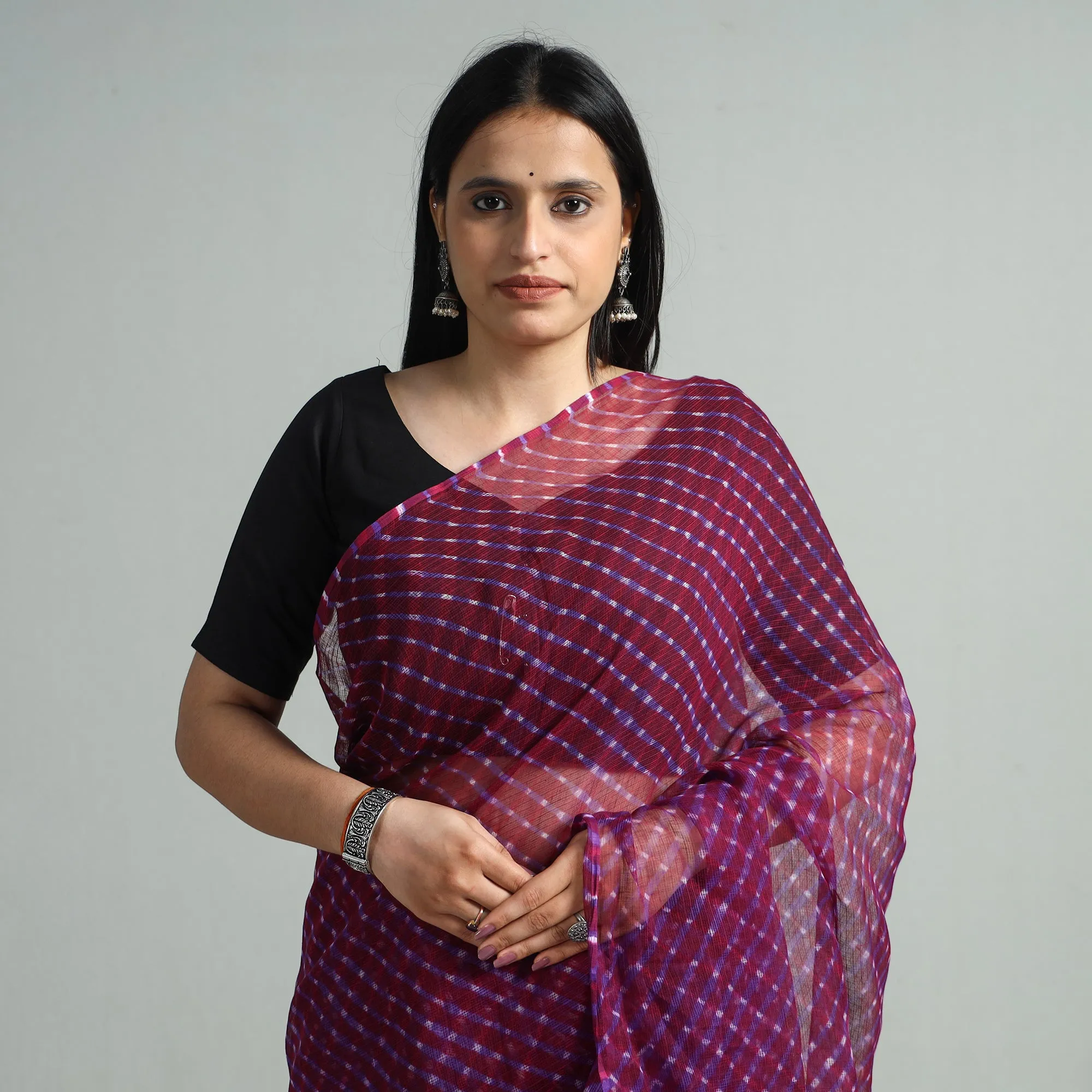 Purple - Leheriya Tie-Dye Mothra Kota Doria Cotton Saree 118