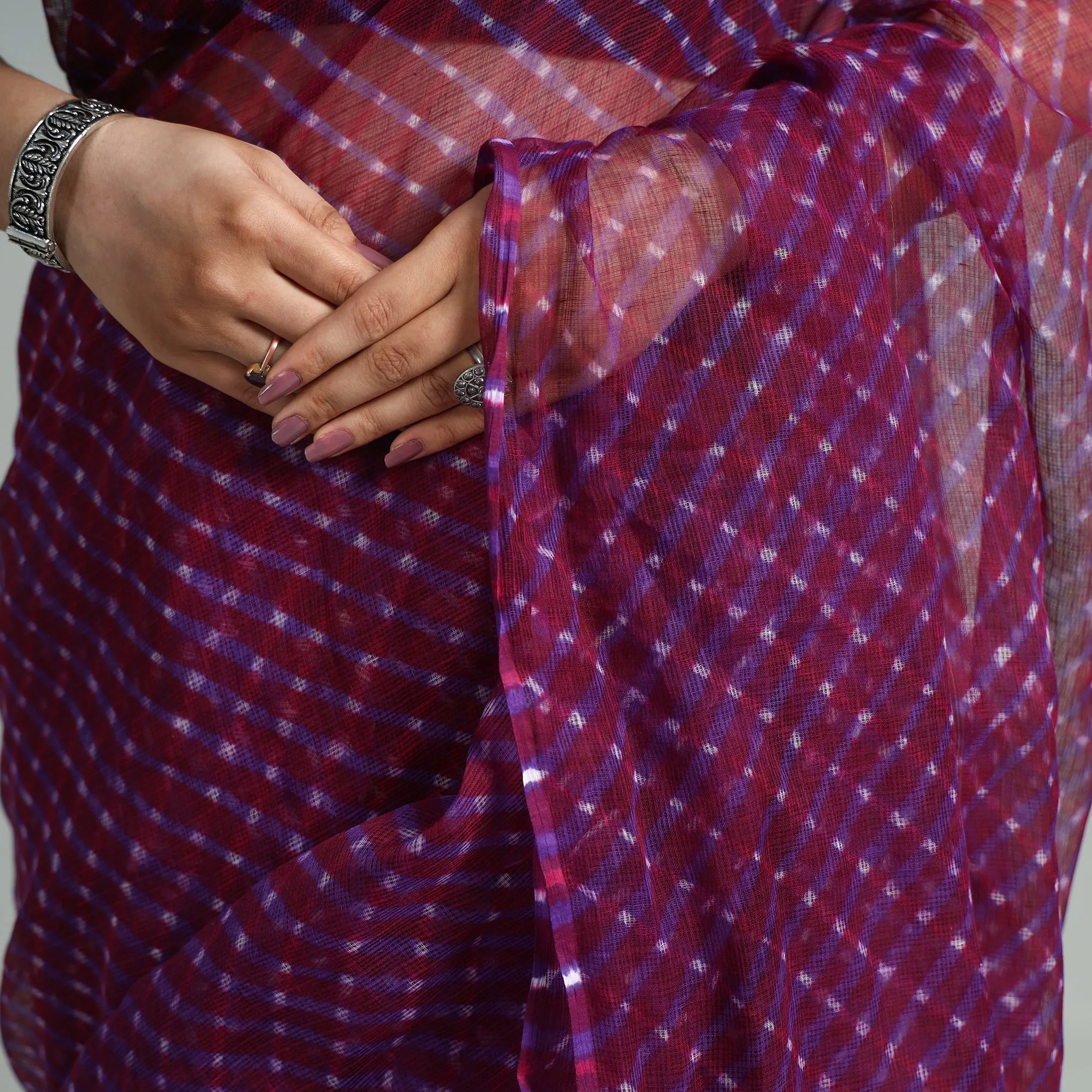 Purple - Leheriya Tie-Dye Mothra Kota Doria Cotton Saree 118