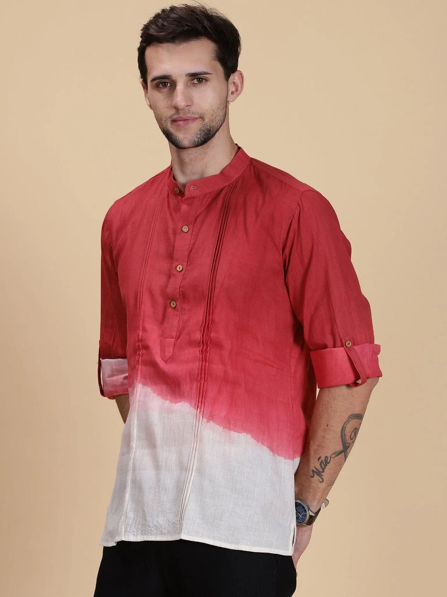 Red Hand Dyed Men Shirt