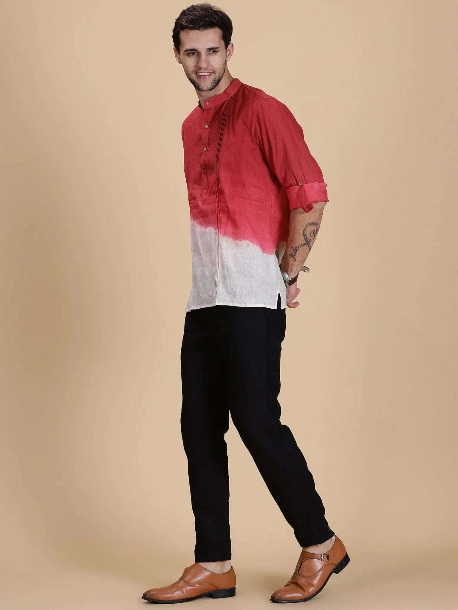 Red Hand Dyed Men Shirt