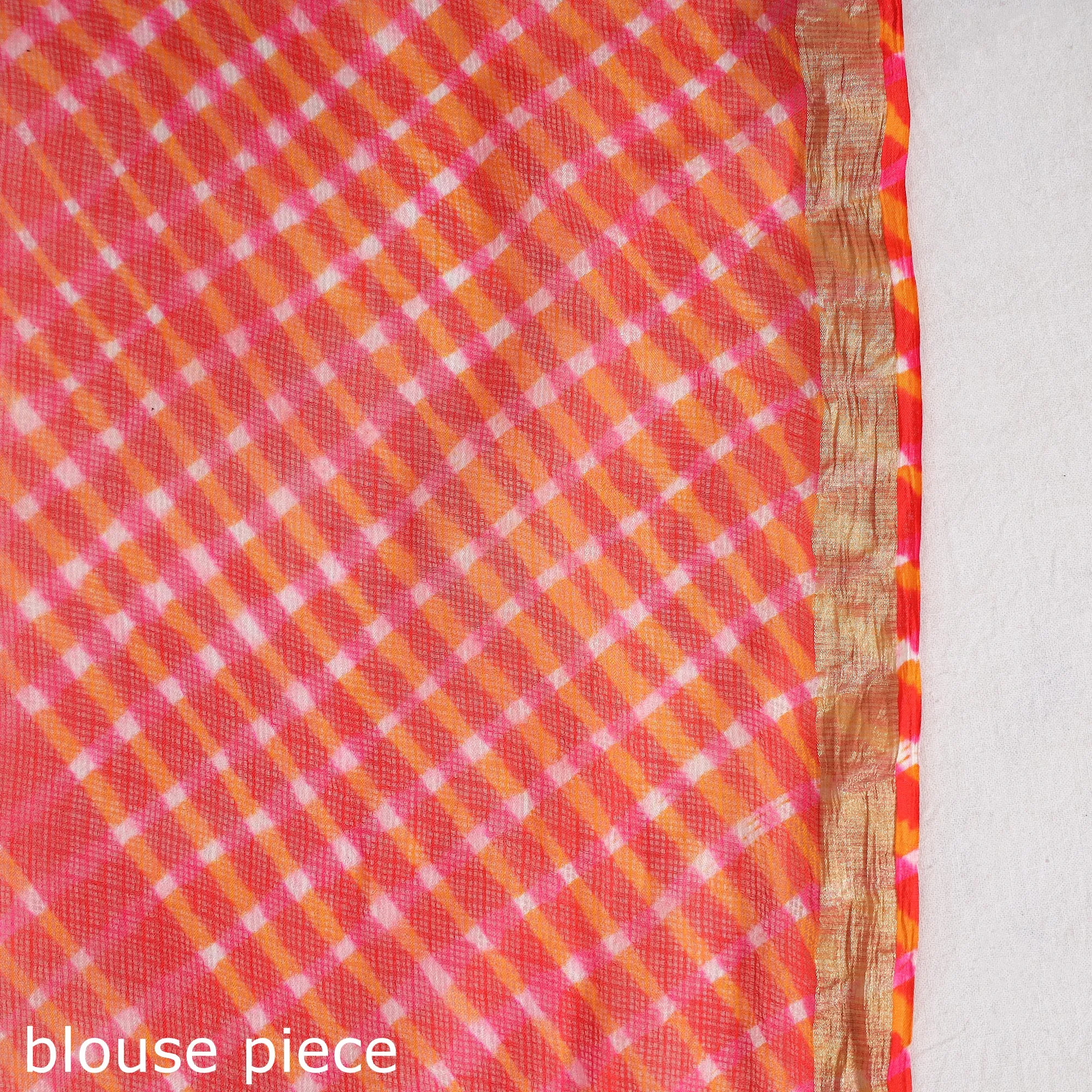 Red - Leheriya Tie-Dye Mothra Kota Doria Silk Saree