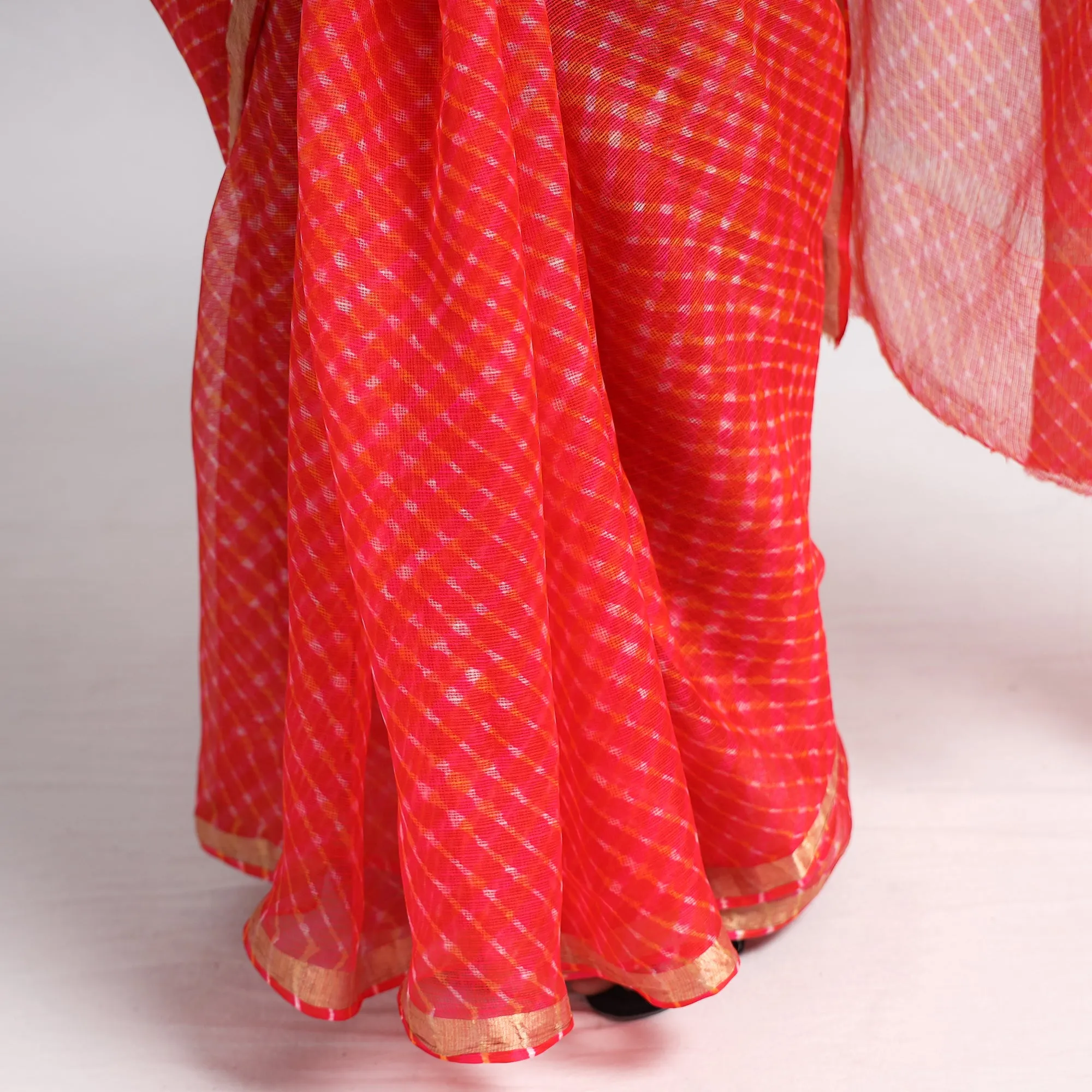 Red - Leheriya Tie-Dye Mothra Kota Doria Silk Saree