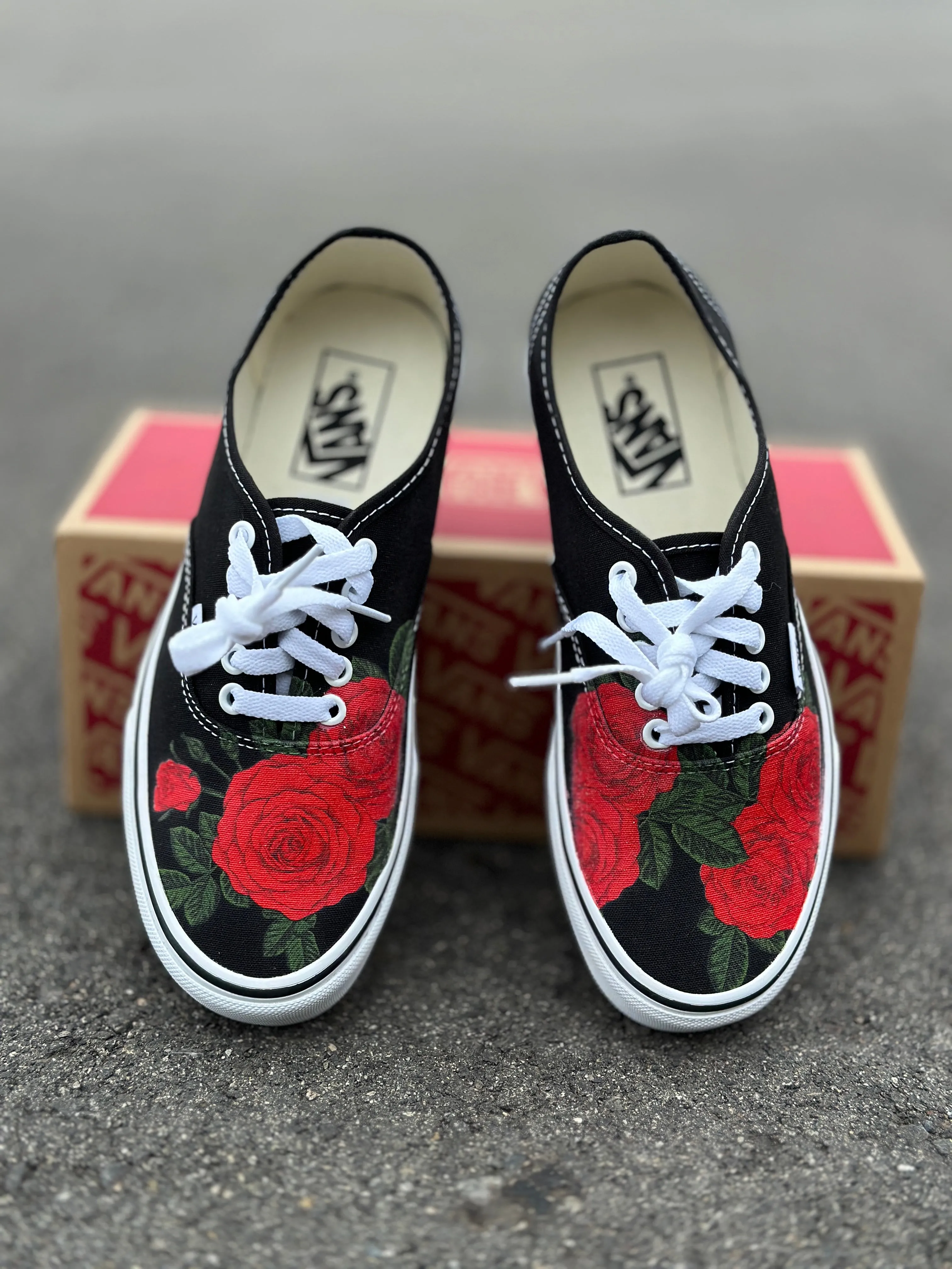 Red Roses Flower Nature - Black Authentic Vans