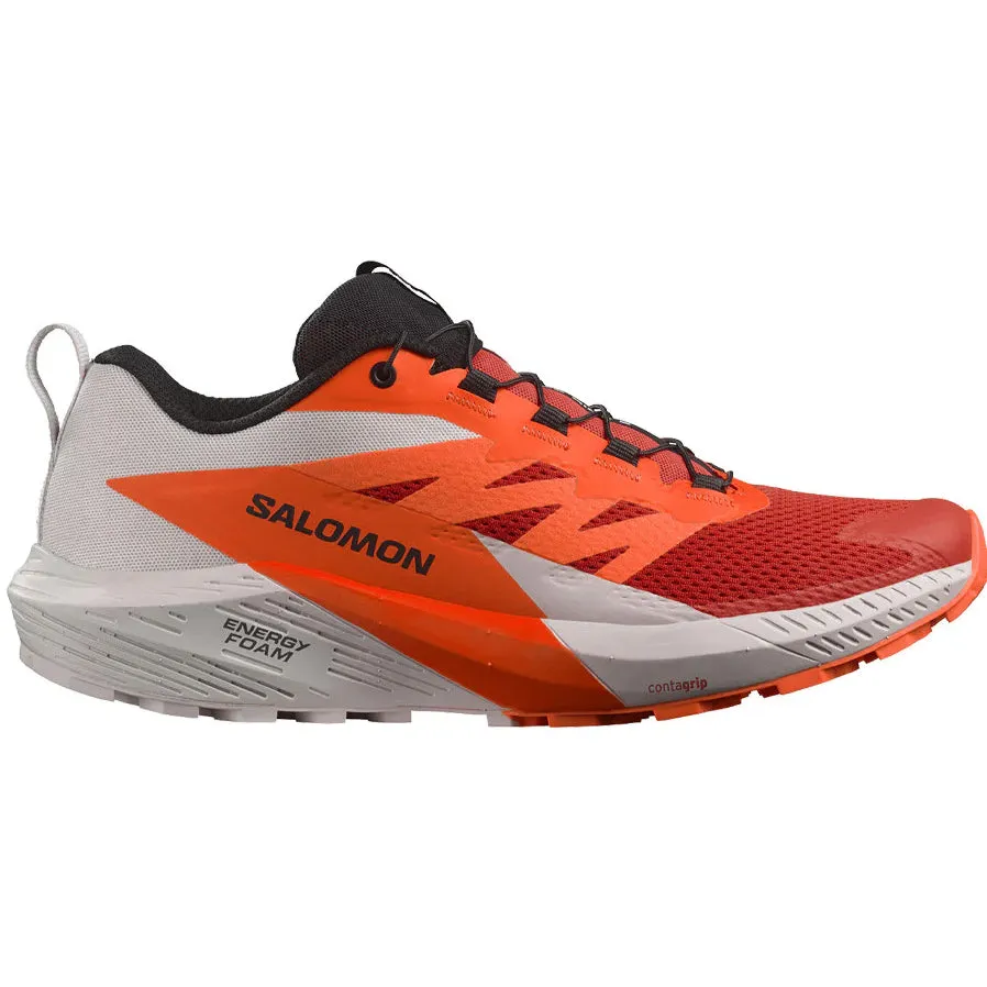 Salomon Men's Sense Ride 5 Trail Running Shoes Lunar Rock / Shocking Orange / Fiery Red