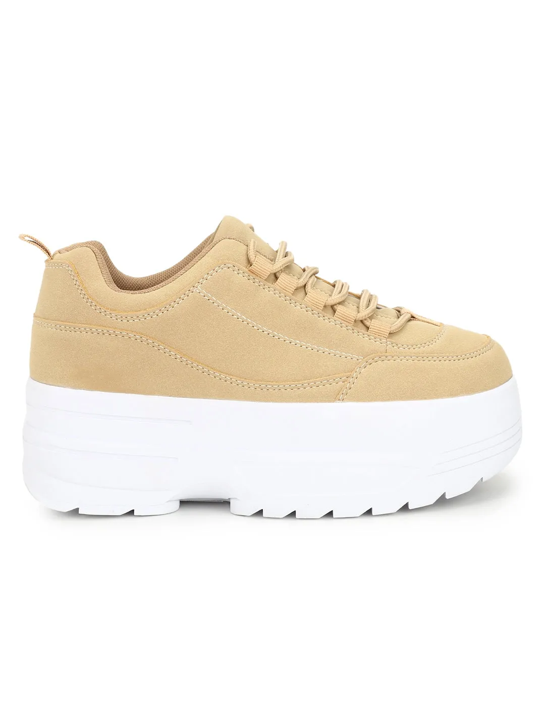 Sand Micro Cleated Bottom Flatform Lace-Up Sneakers