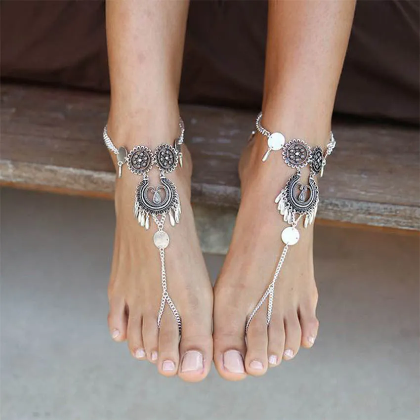 Silver Foot Chain Tassel Anklet