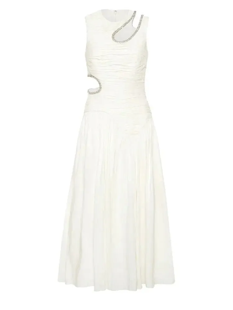 Sleeveless Hollow Out Mid-Length dress - High Waist Elegance