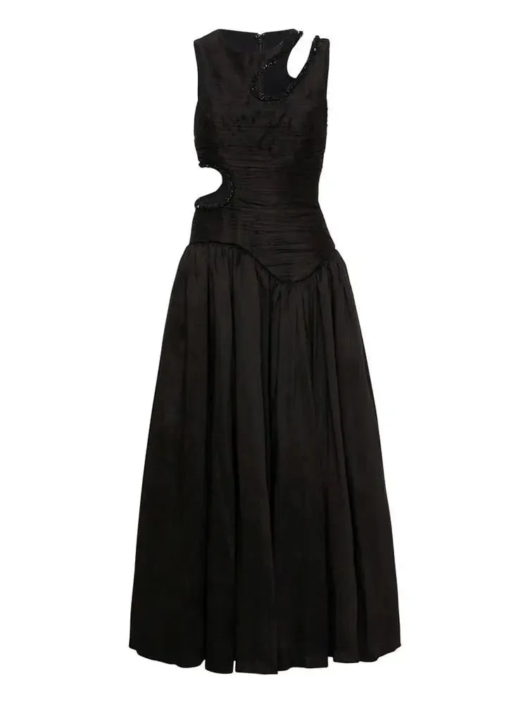 Sleeveless Hollow Out Mid-Length dress - High Waist Elegance